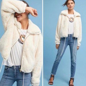 Anthropologie Elevenses White Faux Fur Jacket